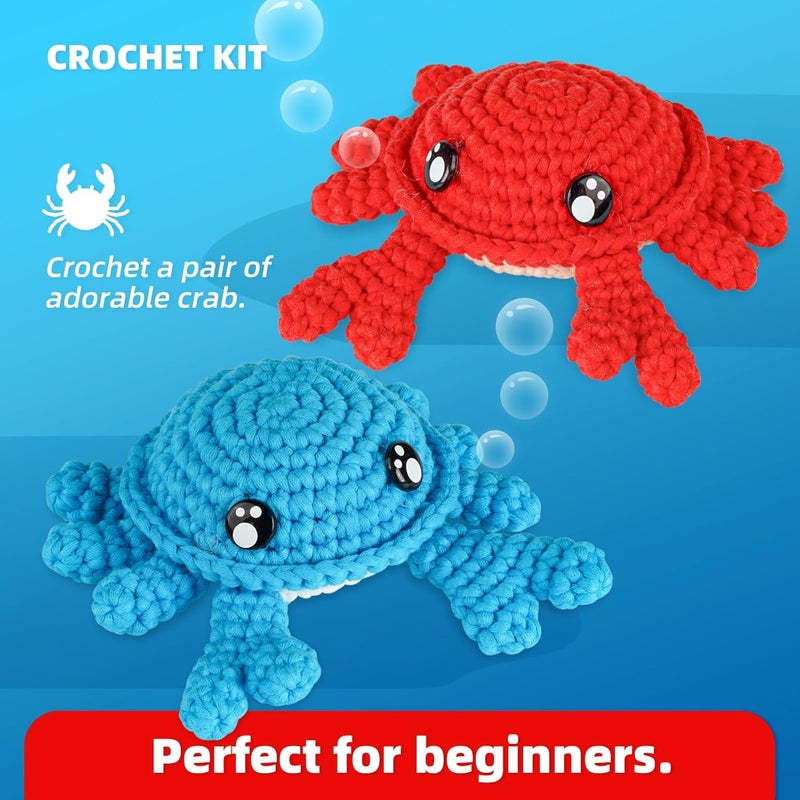IPTEK Crochet Kit for Beginners, Learn to Crochet, Include Easy Knitting Soft Yarn, Step-by-Step Video Tutorial, Hook, Holiday Birthday Gift for Adults and Kids(2 Pack Crab) - Image 2
